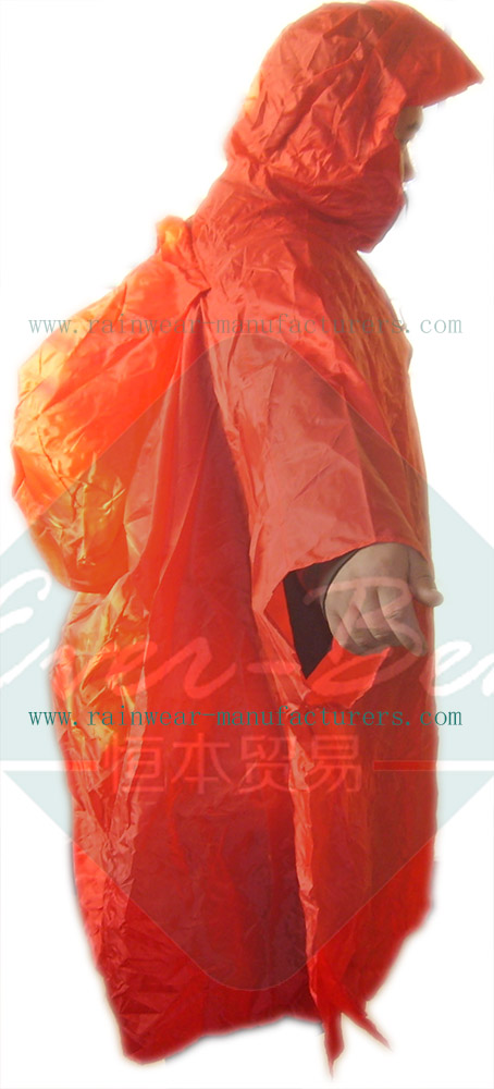 Nylon hooded poncho-red raincape